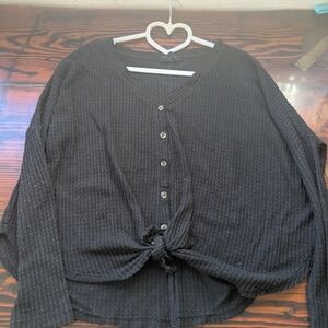 Out From Under by Urban Outfitters Black Waffle Knit Tie Front Top – XS